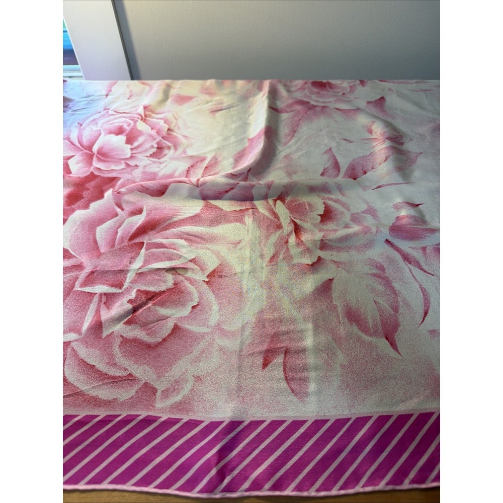 Christian Fischbacher Pink Floral Silk Scarf Vintage 31" Square